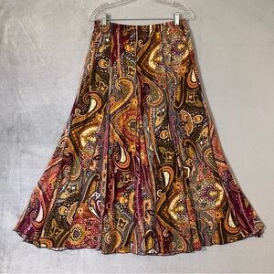 Notations Long Paisley Maxi Skirt Womens Small Brown Orange Green Boho